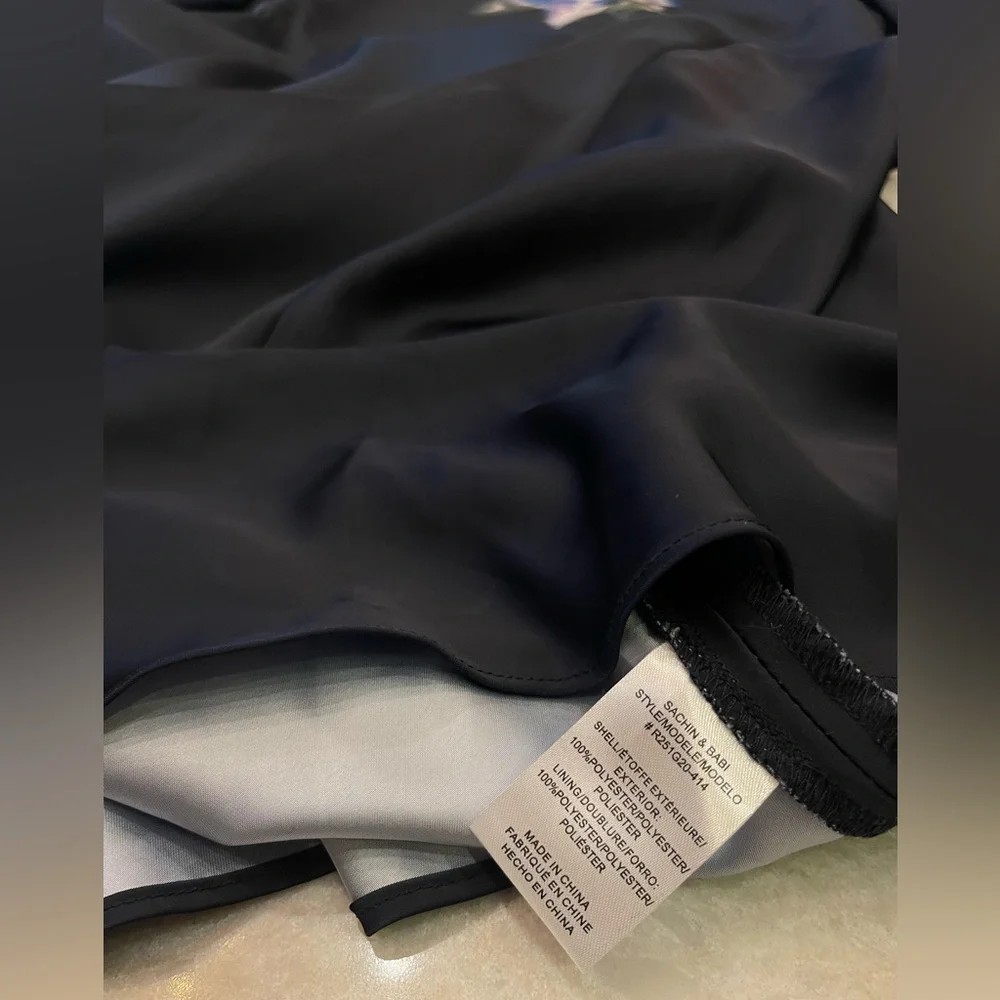 Sachin & Babi Alex Gown in Midnight Corsage Navy Blue Floral Satin Dress Size 14 - Picture 14 of 17
